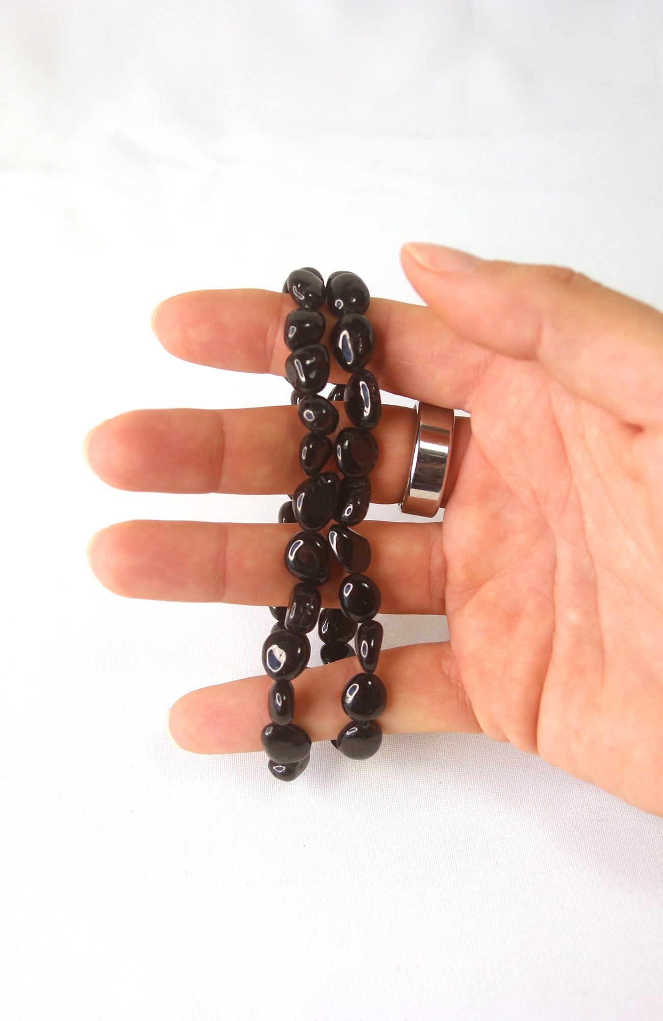 Black Tourmaline Nugget 6-8mm Bracelet for Wrists up to 20cm